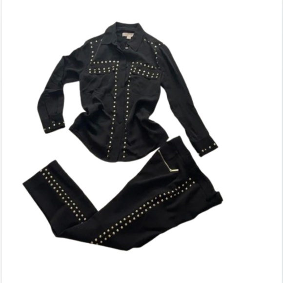 Michael Kors 100% Silk Studded Black Women's Pants & long sleeve Blouse set - Picture 12 of 17